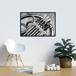 Framed 24 x 36 - Musician with french horn monochrome