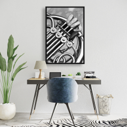 Framed 24 x 36 - Musician with french horn monochrome