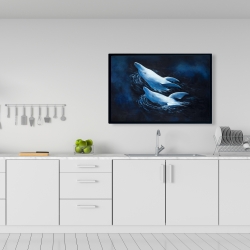 Framed 24 x 36 - Two swimming dolphins