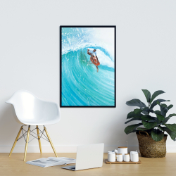 Framed 24 x 36 - Surfer in the middle of the wave