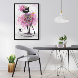 Encadré 24 x 36 - Chat en cartoon en fleurs