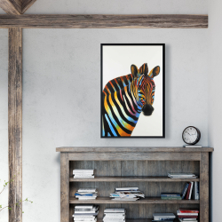 Framed 24 x 36 - Colorful profile view of a zebra