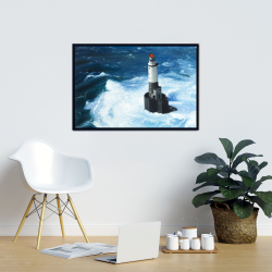 Framed 24 x 36 - Unleashed waves on a lighthouse
