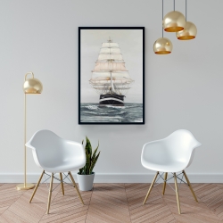 Framed 24 x 36 - Ship gently sailing by a cloudy day