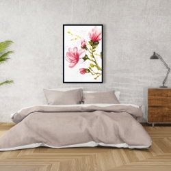 Framed 24 x 36 - Watercolor magnolia flowers