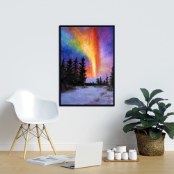 Framed 24 x 36 - Aurora borealis in the forest