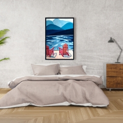 Framed 24 x 36 - Lake, dock, mountains & chairs