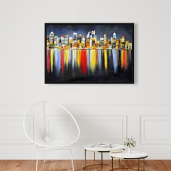Framed 24 x 36 - Colorful reflection of a cityscape by night