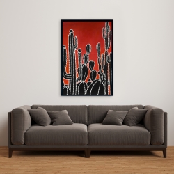 Framed 24 x 36 - Black tall cactus