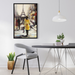 Framed 24 x 36 - Yellow coat woman walking on the street