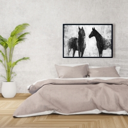 Framed 24 x 36 - Black and white horses