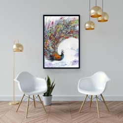 Framed 24 x 36 - Colorful peacock with flowers