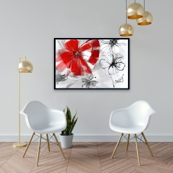 Framed 24 x 36 - Red & gray flowers