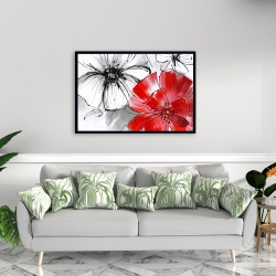 Framed 24 x 36 - Red & white flowers sketch