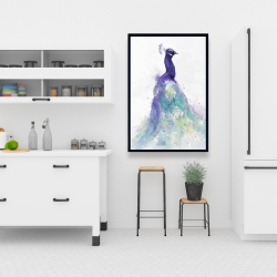 Framed 24 x 36 - Abstract peacock in watercolor