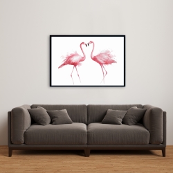 Framed 24 x 36 - Two pink flamingo watercolor