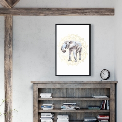 Framed 24 x 36 - Elephant on mandalas pattern