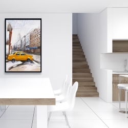 Encadré 24 x 36 - Esquisse d'un taxi dans la rue