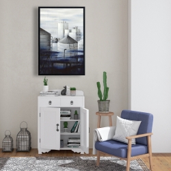 Framed 24 x 36 - Gray city with blue clouds