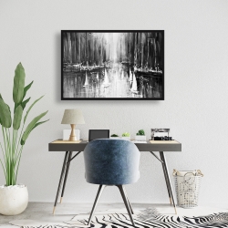 Framed 24 x 36 - Grayscale boats on the water