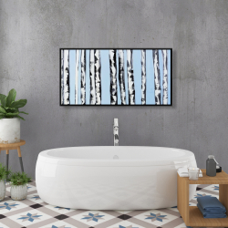 Framed 24 x 48 - Birches on a blue background