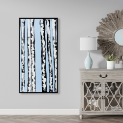 Framed 24 x 48 - Birches on a blue background