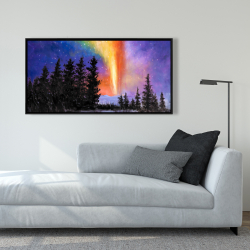 Framed 24 x 48 - Aurora borealis in the forest