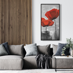 Encadré 24 x 48 - Deux fleurs rouges sur fond en tons de gris