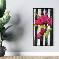 Encadré 24 x 48 - Fleurs sur rayures noires et blanches