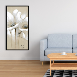 Framed 24 x 48 - White abstract wild flowers