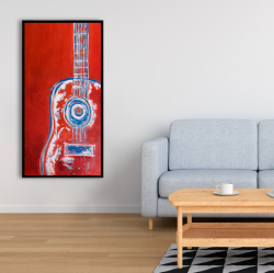 Framed 24 x 48 - Modern red abstract guitar