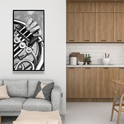 Framed 24 x 48 - Musician with french horn monochrome