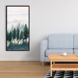 Framed 24 x 48 - Mountains landscape in watercolor