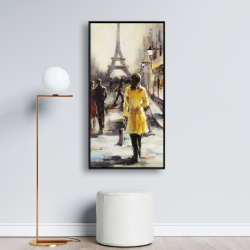 Framed 24 x 48 - Yellow coat woman walking on the street