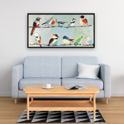 Framed 24 x 48 - Small abstract colorful birds