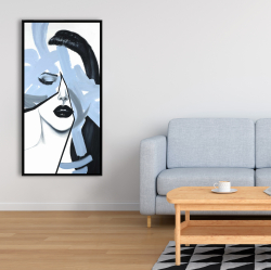 Encadré 24 x 48 - Portrait de femme bleu et abstrait