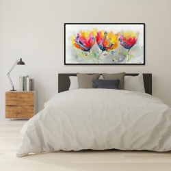 Encadré 24 x 48 - Quatre fleurs colorées sur fond gris