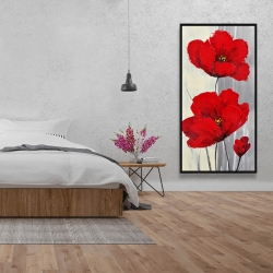 Encadré 24 x 48 - Fleurs rouges sur fond gris