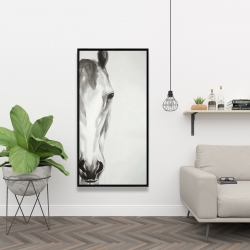 Framed 24 x 48 - Black & white horse face