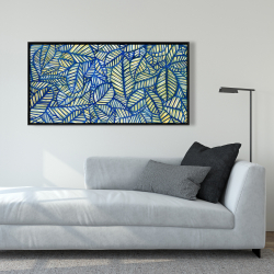 Framed 24 x 48 - Blue leaf patterns