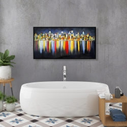 Framed 24 x 48 - Colorful reflection of a cityscape by night