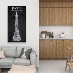 Encadré 24 x 48 - Esquisse de la tour eiffel sur fond de carte