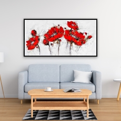 Framed 24 x 48 - Abstract poppy flowers