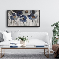 Framed 24 x 48 - Blue blurry flowers