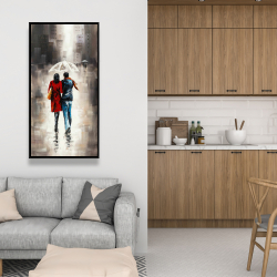 Framed 24 x 48 - Quiet walk in couple in the rain