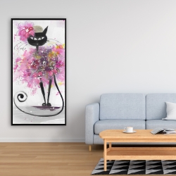 Encadré 24 x 48 - Chat en cartoon en fleurs