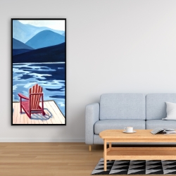 Framed 24 x 48 - Lake, dock, mountains & chairs