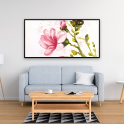 Framed 24 x 48 - Watercolor magnolia flowers