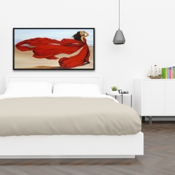 Framed 24 x 48 - Woman with a long red dress in the desert