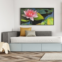 Framed 24 x 48 - Water lilies and lotus flowers